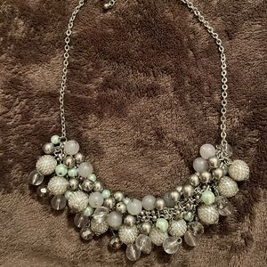 Silver, blue, clear and iridescent necklace